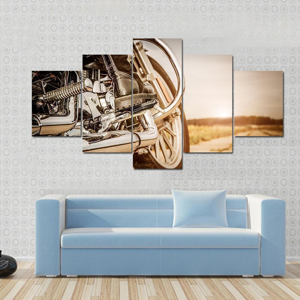 Motorcycle Side View Canvas Wall Art-5 Star-Gallery Wrap-62" x 32"-Tiaracle