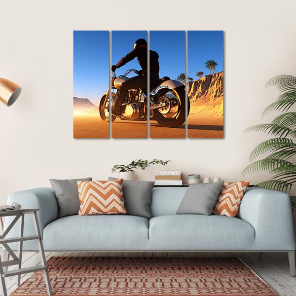 Bike Rider In Desert Canvas Wall Art-4 Horizontal-Gallery Wrap-34" x 24"-Tiaracle