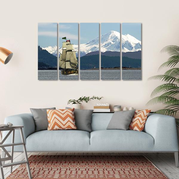 Mount Baker & Sailing Ship Canvas Wall Art-5 Horizontal-Gallery Wrap-22" x 12"-Tiaracle