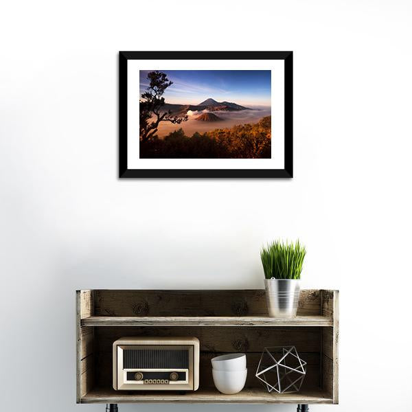 Mount Bromo Volcanoes Canvas Wall Art-1 Piece-Framed Print-20" x 16"-Tiaracle