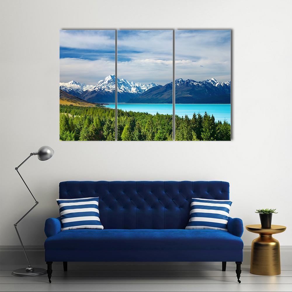 Mount Cook & Pukaki Lake Canvas Wall Art-3 Horizontal-Gallery Wrap-37" x 24"-Tiaracle