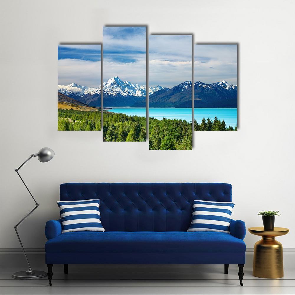 Mount Cook & Pukaki Lake Canvas Wall Art-4 Pop-Gallery Wrap-50" x 32"-Tiaracle