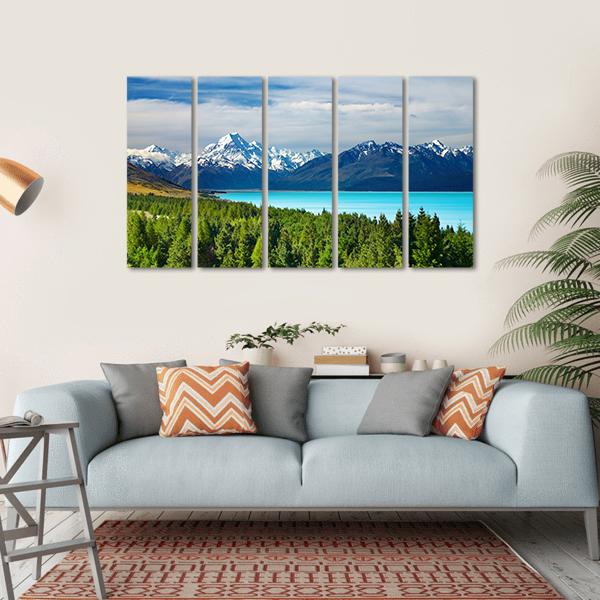 Mount Cook & Pukaki Lake Canvas Wall Art-5 Horizontal-Gallery Wrap-22" x 12"-Tiaracle