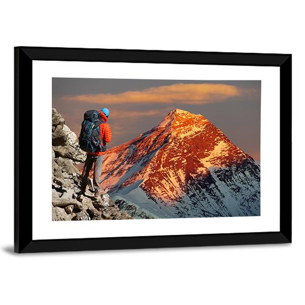 Mount Everest From Gokyo Valley Canvas Wall Art-5 Horizontal-Gallery Wrap-22" x 12"-Tiaracle