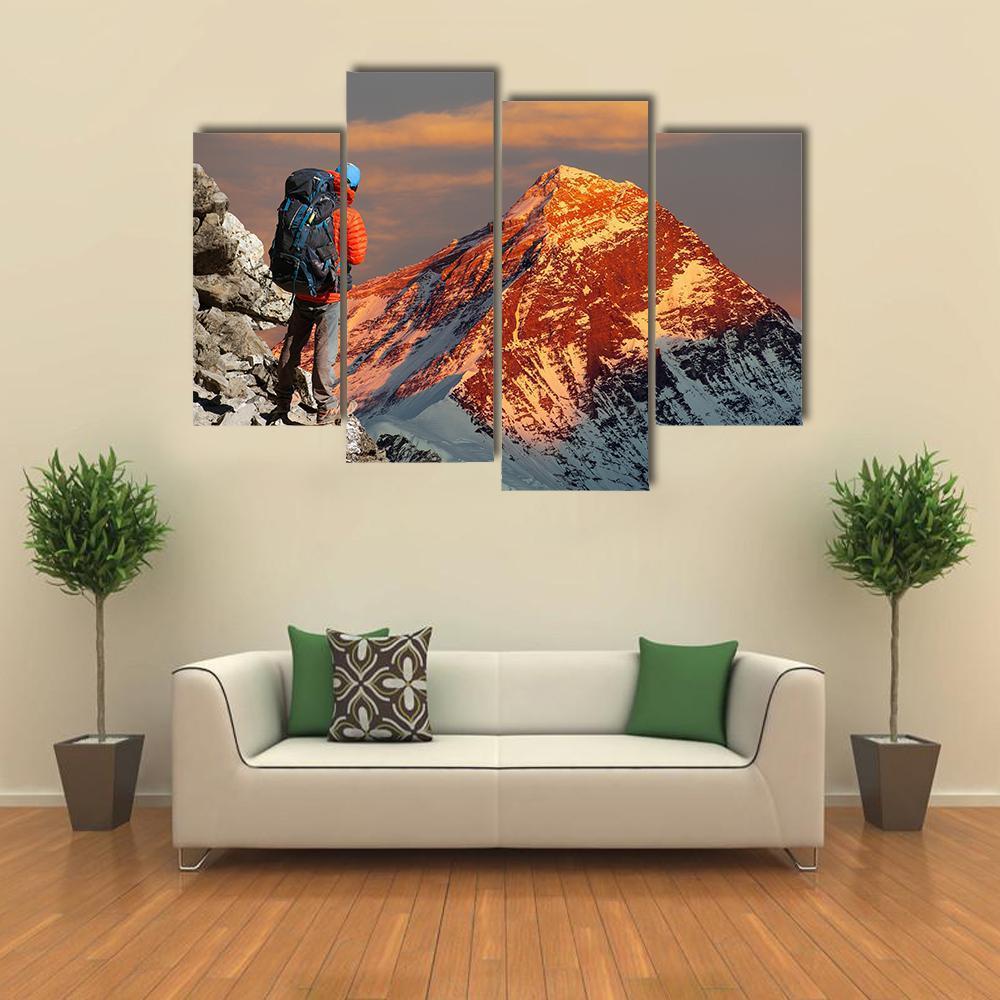 Mount Everest From Gokyo Valley Canvas Wall Art-4 Pop-Gallery Wrap-50" x 32"-Tiaracle