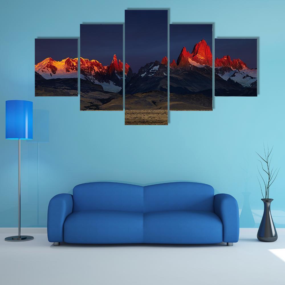 Mount Fitz Roy At Sunrise Canvas Wall Art-5 Star-Gallery Wrap-62" x 32"-Tiaracle