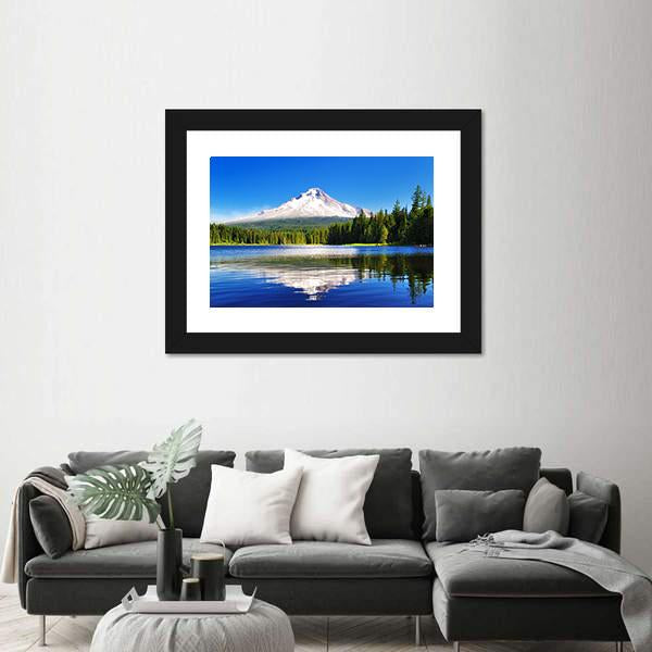 Mount Hood From Lake Canvas Wall Art-1 Piece-Framed Print-20" x 16"-Tiaracle
