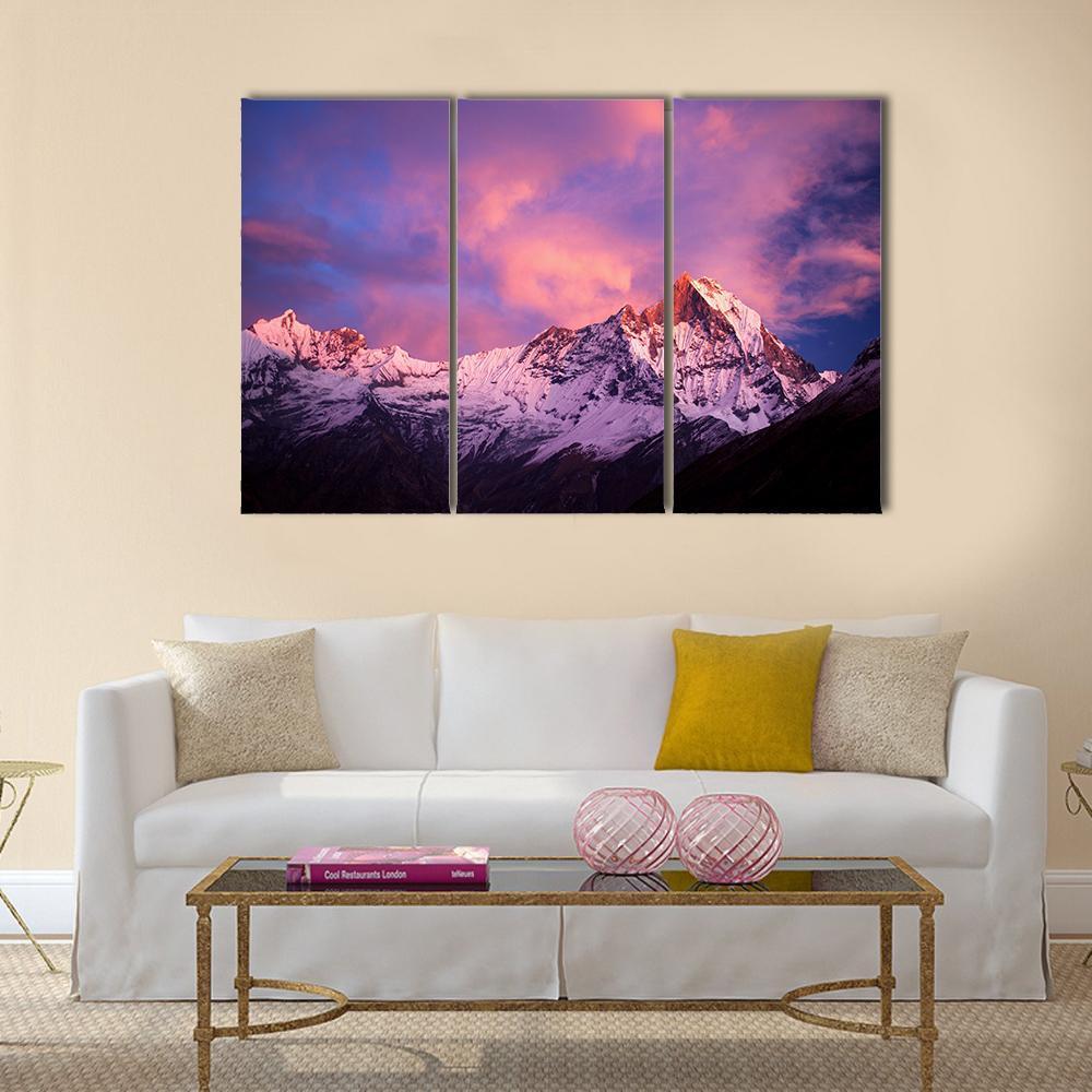 Mount Machhapuchhre At Sunset Canvas Wall Art-3 Horizontal-Gallery Wrap-37" x 24"-Tiaracle
