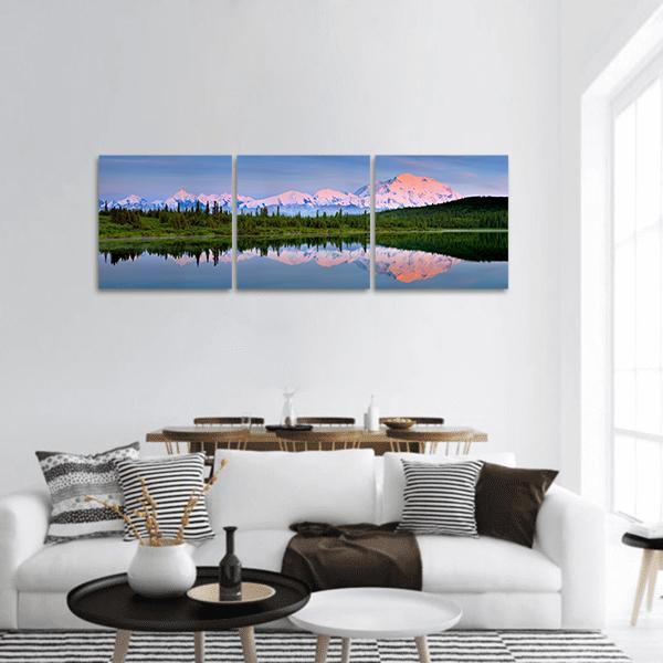Wonder Lake At Denali Panoramic Canvas Wall Art-3 Piece-25" x 08"-Tiaracle