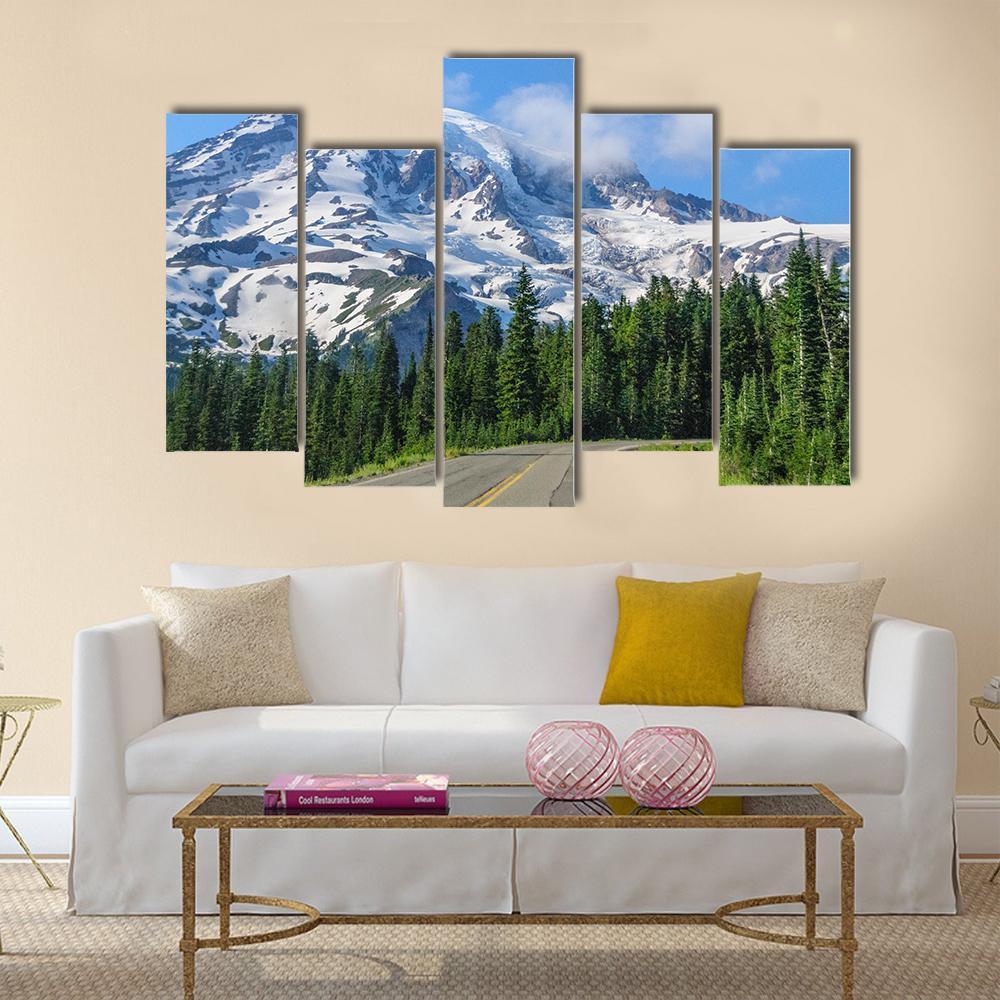 Mount Rainier Road Canvas Wall Art-5 Pop-Gallery Wrap-47" x 32"-Tiaracle