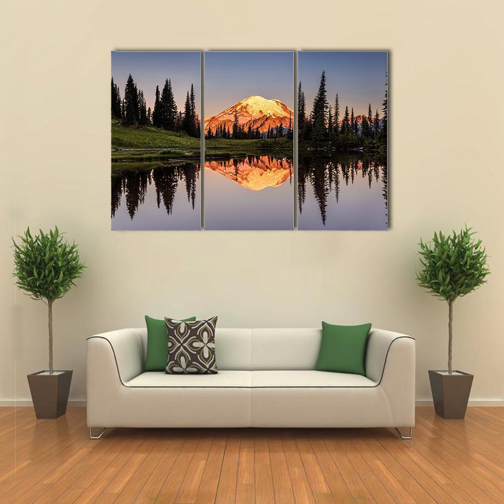 Mount Rainier Reflection At Sunset Canvas Wall Art-3 Horizontal-Gallery Wrap-37" x 24"-Tiaracle