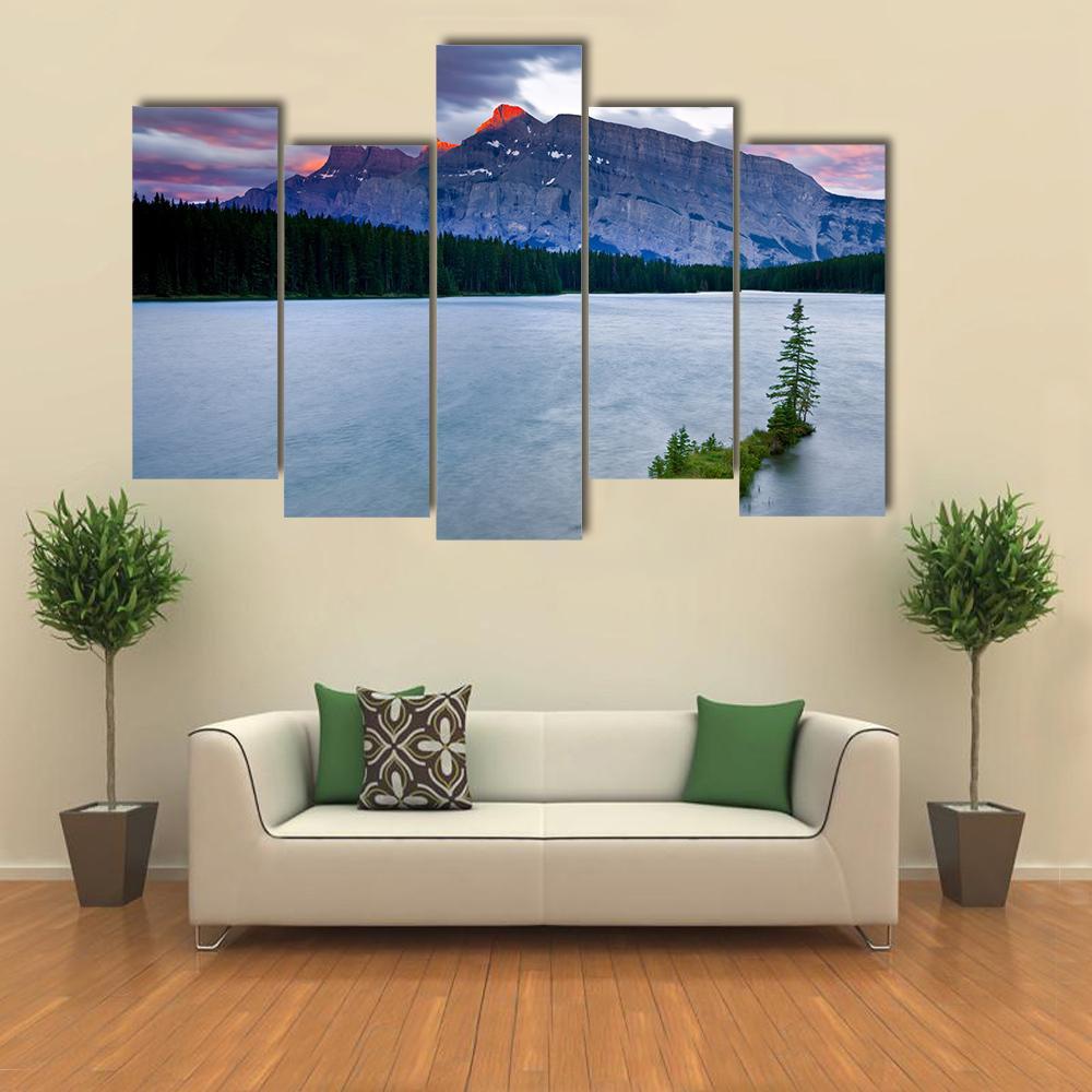 Mount Rundle & Lake Canvas Wall Art-5 Pop-Gallery Wrap-47" x 32"-Tiaracle
