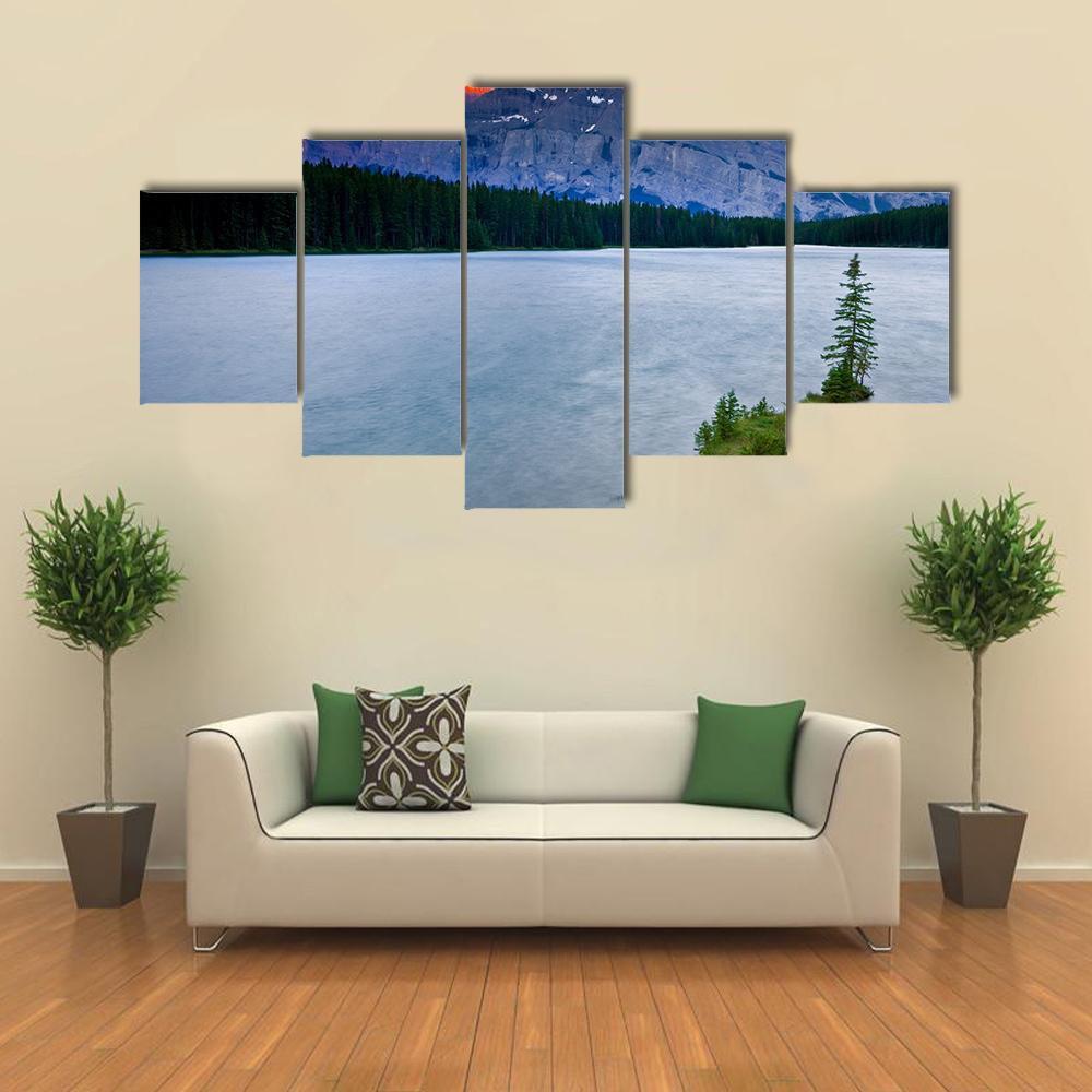Mount Rundle & Lake Canvas Wall Art-5 Star-Gallery Wrap-62" x 32"-Tiaracle