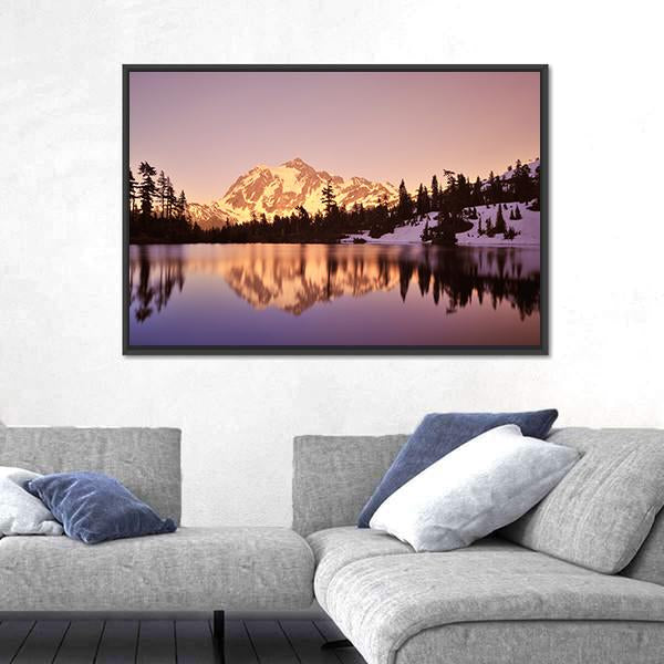Mount Shuksan With Lake Canvas Wall Art-5 Horizontal-Gallery Wrap-22" x 12"-Tiaracle