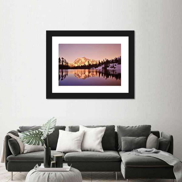 Mount Shuksan With Lake Canvas Wall Art-5 Horizontal-Gallery Wrap-22" x 12"-Tiaracle