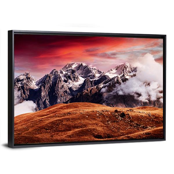 Mount Ushba In Autumn Canvas Wall Art-3 Horizontal-Gallery Wrap-25" x 16"-Tiaracle