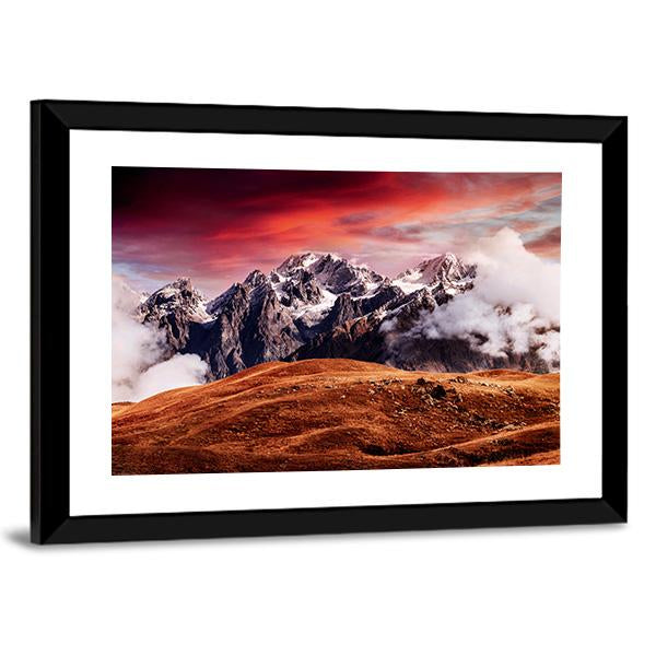 Mount Ushba In Autumn Canvas Wall Art-5 Horizontal-Gallery Wrap-22" x 12"-Tiaracle
