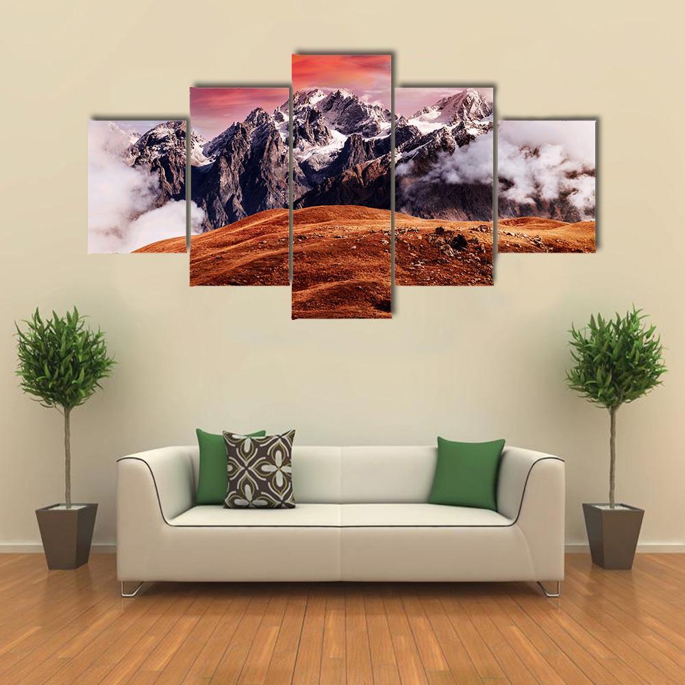 Mount Ushba In Autumn Canvas Wall Art-5 Star-Gallery Wrap-62" x 32"-Tiaracle