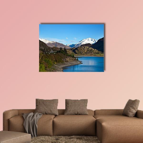 Mountain Above Lake Canvas Wall Art-1 Piece-Gallery Wrap-48" x 32"-Tiaracle