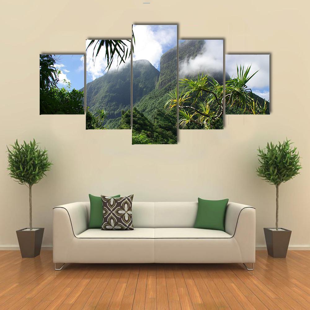 Mountain & Jungle Tahiti Canvas Wall Art-5 Star-Gallery Wrap-62" x 32"-Tiaracle