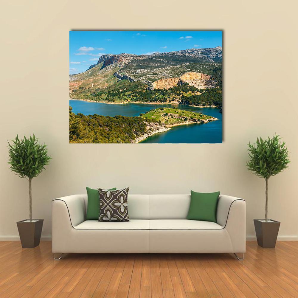 Mountain & Lake Spain Canvas Wall Art-1 Piece-Gallery Wrap-48" x 32"-Tiaracle