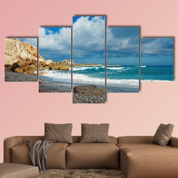 Waves On Remote Island Canvas Wall Art-5 Star-Gallery Wrap-62" x 32"-Tiaracle