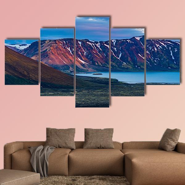 Mountain At Lake Frostastadavatn Canvas Wall Art-5 Star-Gallery Wrap-62" x 32"-Tiaracle