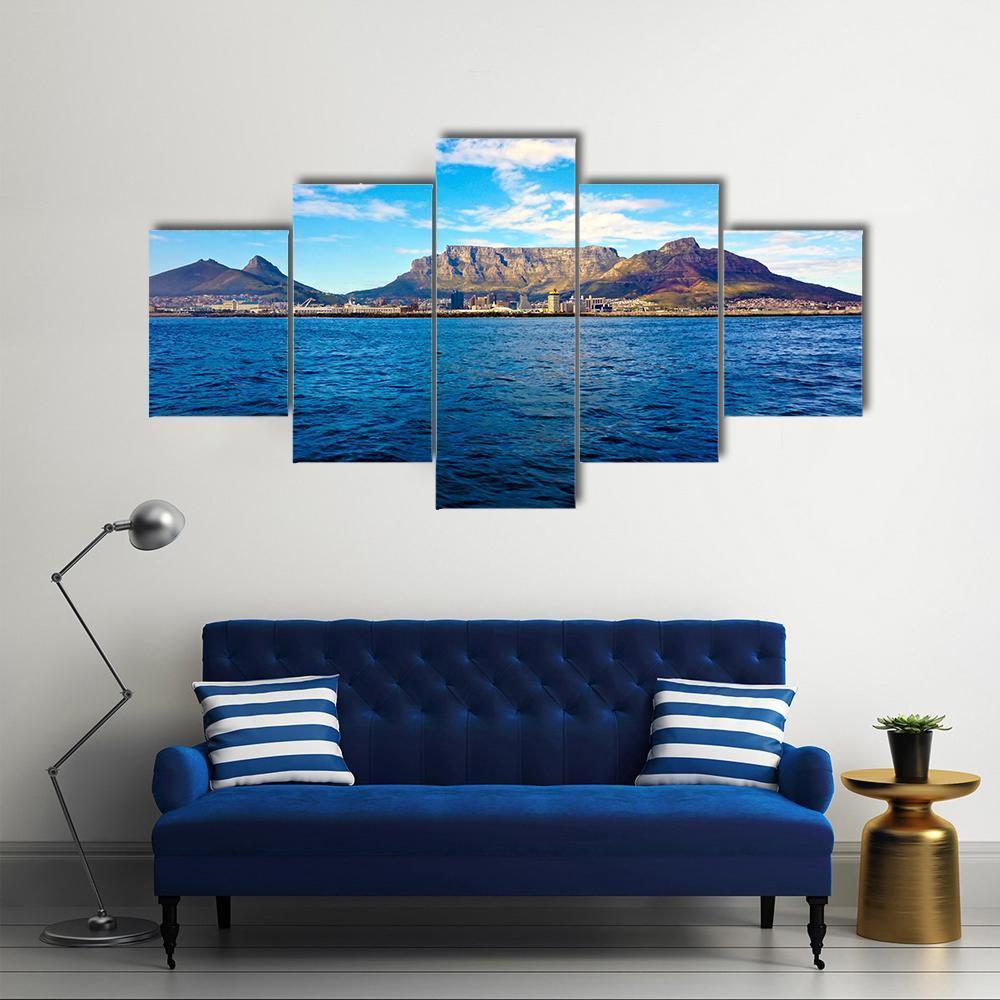 Mountain At The Sea Shore Canvas Wall Art-5 Star-Gallery Wrap-62" x 32"-Tiaracle