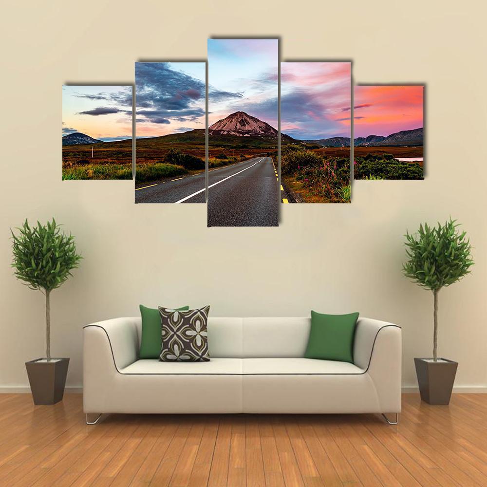Mount Errigal At Sunset Canvas Wall Art-5 Star-Gallery Wrap-62" x 32"-Tiaracle