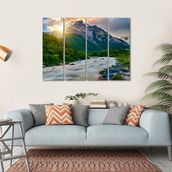 Mountain & Fitzroy River Canvas Wall Art-4 Horizontal-Gallery Wrap-34" x 24"-Tiaracle