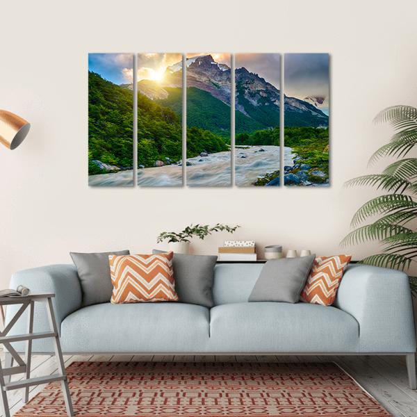 Mountain & Fitzroy River Canvas Wall Art-5 Horizontal-Gallery Wrap-22" x 12"-Tiaracle