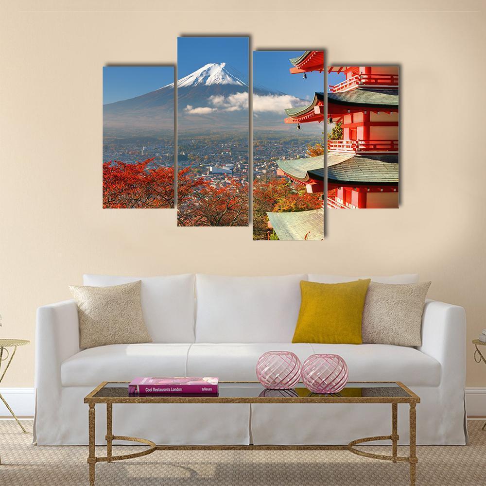 Mount Fuji & Chureito Pagoda Canvas Wall Art-4 Pop-Gallery Wrap-50" x 32"-Tiaracle