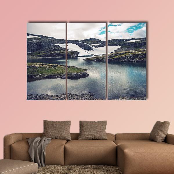 Mountain Glacial Lake Canvas Wall Art-3 Horizontal-Gallery Wrap-37" x 24"-Tiaracle