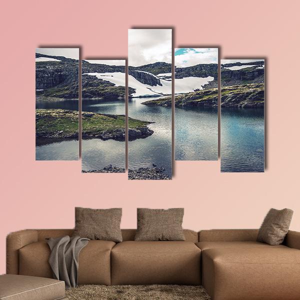 Mountain Glacial Lake Canvas Wall Art-5 Pop-Gallery Wrap-47" x 32"-Tiaracle