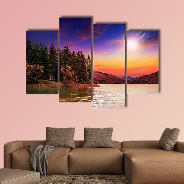 Mountain Lake In Autumn Canvas Wall Art-4 Pop-Gallery Wrap-50" x 32"-Tiaracle