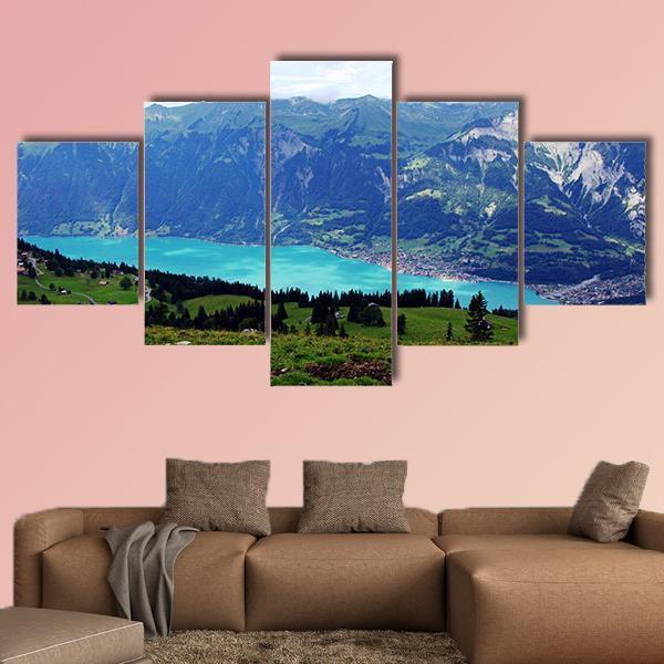 Mountain Lake Landscape Canvas Wall Art-5 Star-Gallery Wrap-62" x 32"-Tiaracle