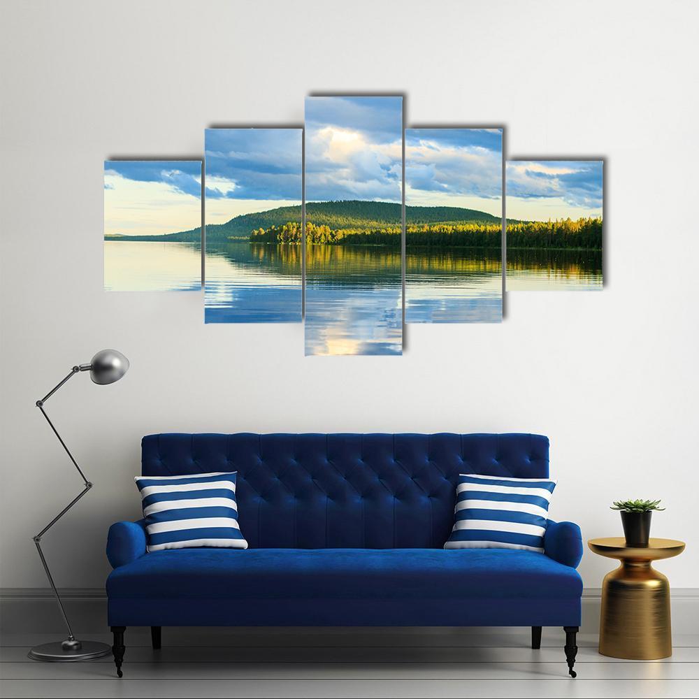 Lake With Beautiful Clouds Canvas Wall Art-5 Star-Gallery Wrap-62" x 32"-Tiaracle