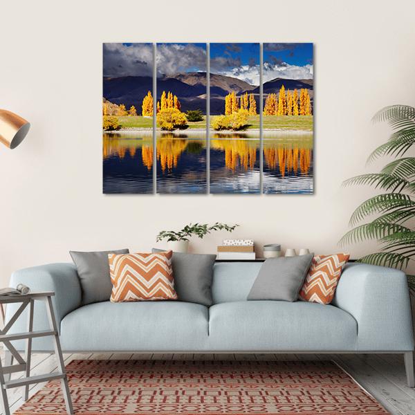 Lake Benmore In Autumn Canvas Wall Art-4 Horizontal-Gallery Wrap-34" x 24"-Tiaracle