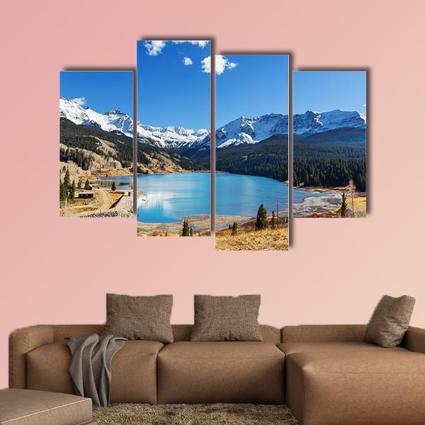 Colorado Rocky Mountains Lake Canvas Wall Art-4 Pop-Gallery Wrap-50" x 32"-Tiaracle