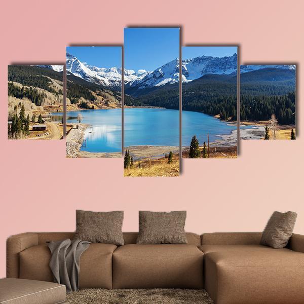 Colorado Rocky Mountains Lake Canvas Wall Art-5 Star-Gallery Wrap-62" x 32"-Tiaracle