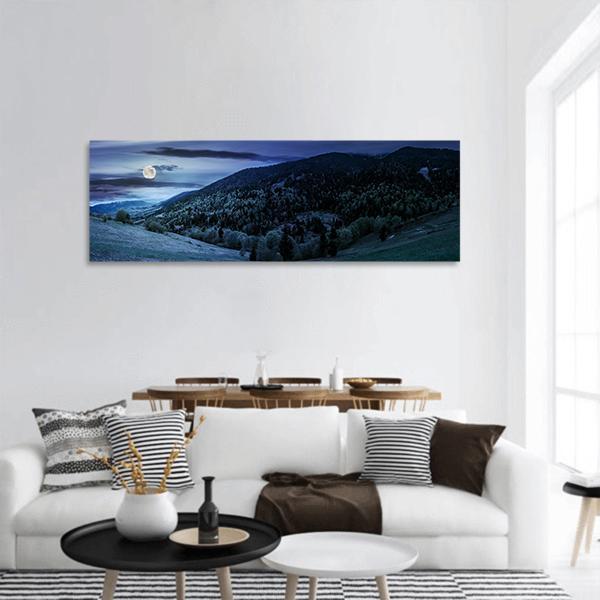 Mountain Landscape In Moon Light Panoramic Canvas Wall Art-1 Piece-36" x 12"-Tiaracle