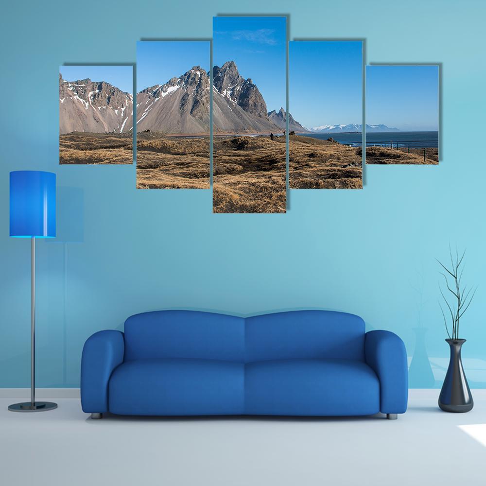 Mountain Landscape Iceland Canvas Wall Art-5 Star-Gallery Wrap-62" x 32"-Tiaracle