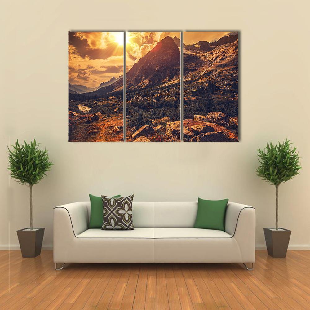 Mountain Landscape At Sunset Canvas Wall Art-3 Horizontal-Gallery Wrap-37" x 24"-Tiaracle