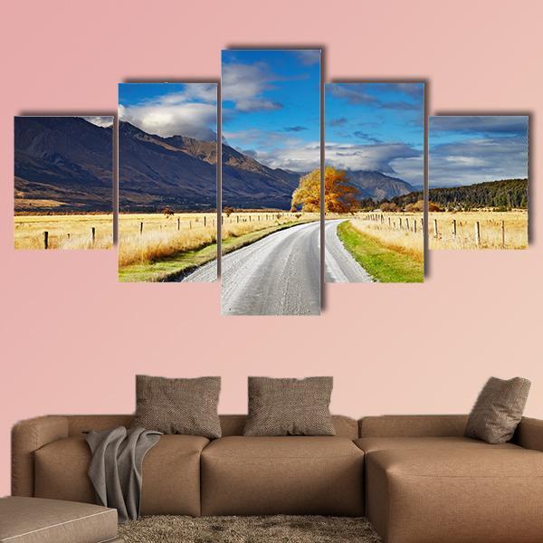 Mountain Road Under Clouds Canvas Wall Art-5 Star-Gallery Wrap-62" x 32"-Tiaracle