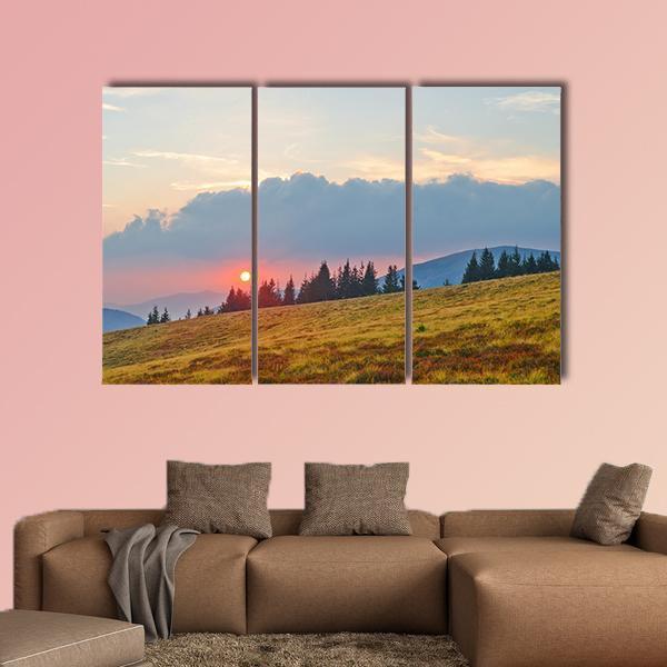 Mountain Landscape With Sun Canvas Wall Art-3 Horizontal-Gallery Wrap-37" x 24"-Tiaracle