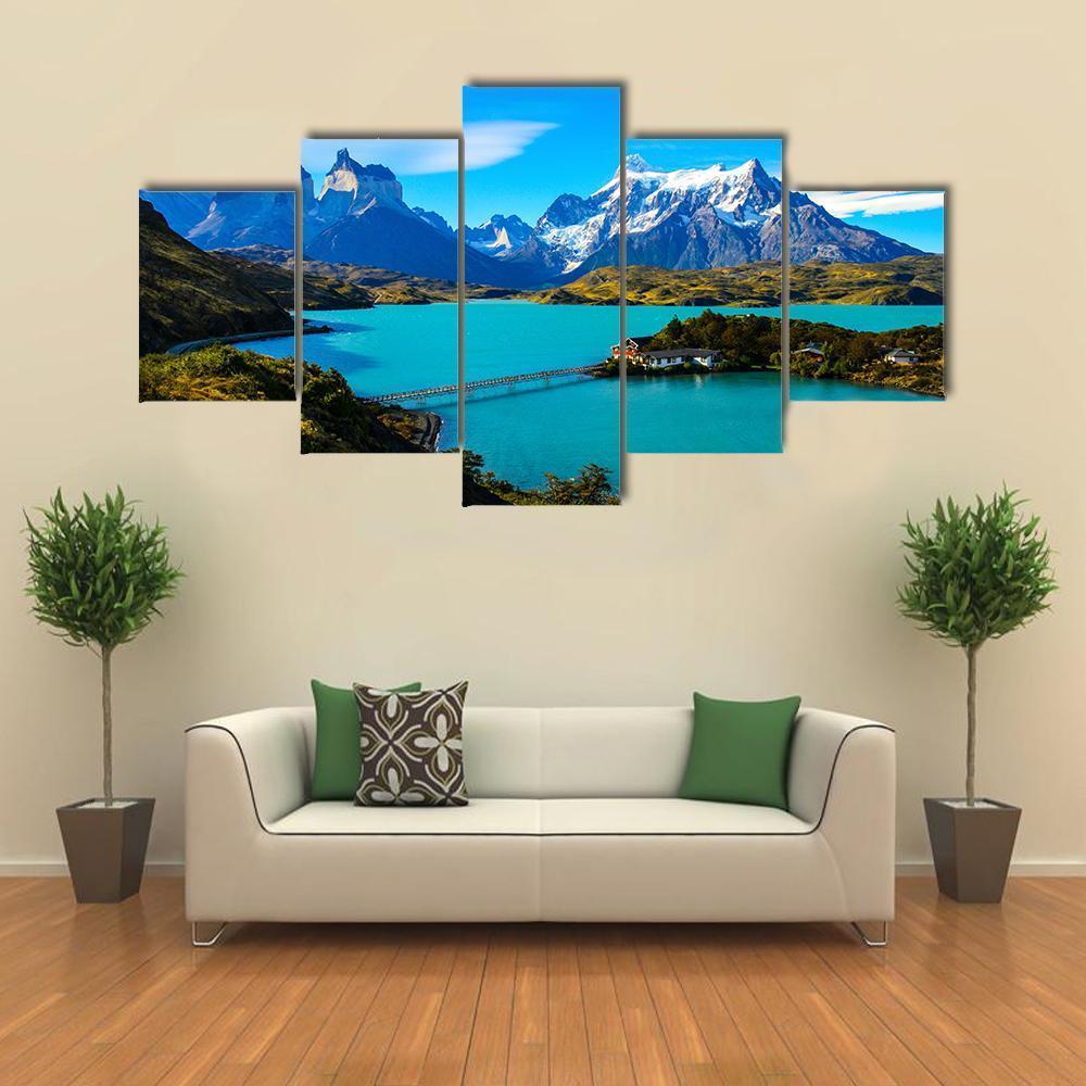 Lake Under Mountains Iceland Canvas Wall Art-5 Star-Gallery Wrap-62" x 32"-Tiaracle