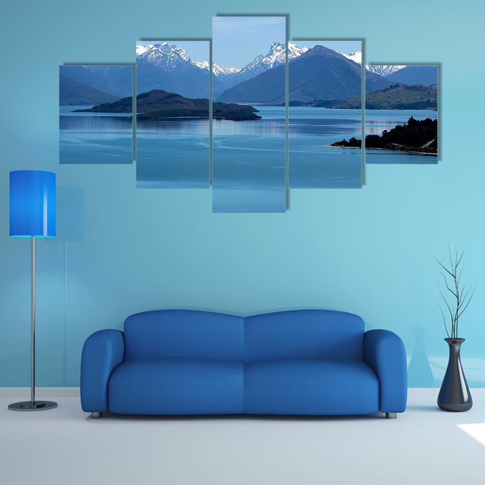 Mountain & Lake Wakatipu Canvas Wall Art-5 Star-Gallery Wrap-62" x 32"-Tiaracle