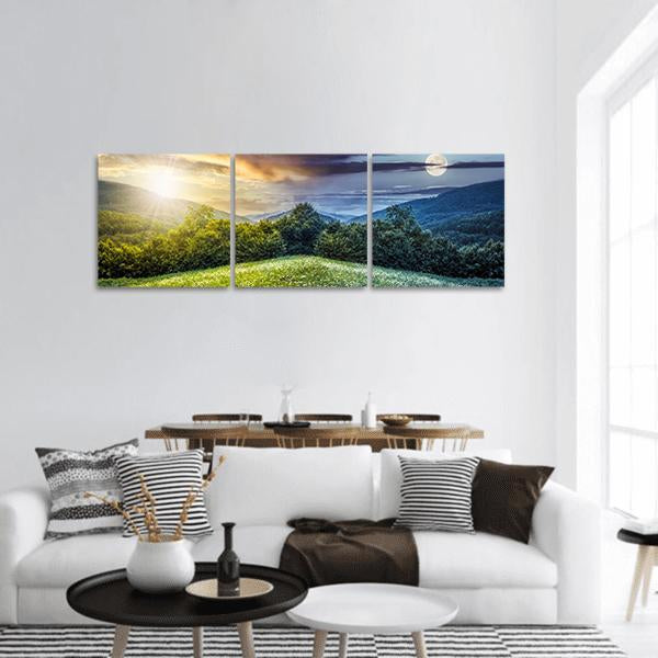 Sunlight On Hillside Meadows Panoramic Canvas Wall Art-3 Piece-25" x 08"-Tiaracle