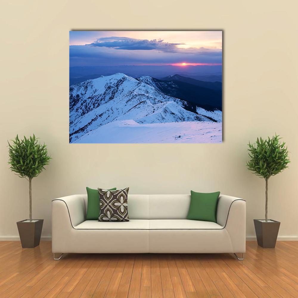 Mountain Ridge In Snow Canvas Wall Art-1 Piece-Gallery Wrap-48" x 32"-Tiaracle