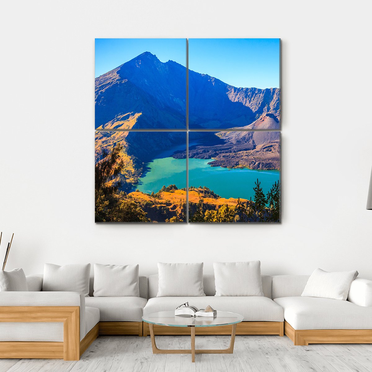Mount Rinjani With Lake Canvas Wall Art-4 Square-Gallery Wrap-17" x 17"-Tiaracle